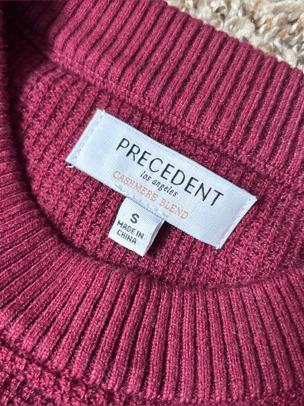 Precedent Men's Burgundy Waffle Knit Cashmere Blend Crewneck Sweater, Small NWT